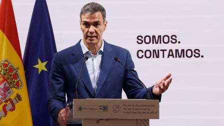 El presidente del Gobierno, Pedro Sánchez durante la presentación del programa ‘Somos. Contamos: fin de la discriminación de las mujeres en la investigación de la salud’