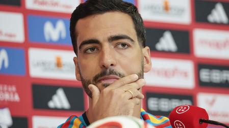 El navarro Mikel Merino durante la rueda de prensa de este martes, 16 de junio, posterior al empate contra Cabo Verde