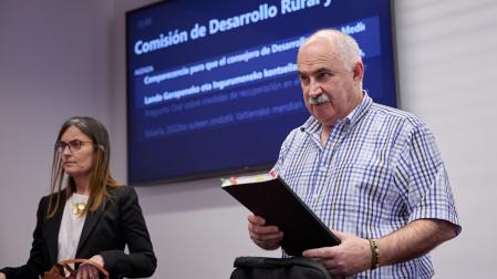 Ana Bretaña y José María Aierdi, este martes en la comisión de Medio Ambiente del Parlamento foral