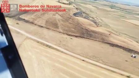 Imagen aérea de la zona afectada por el fuego en las Bardenas
