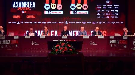 Una imagen del presidente Francisco Blázquez y su junta directiva durante la Asamblea de la Real Federación Española de Balonmano este 20 de junio