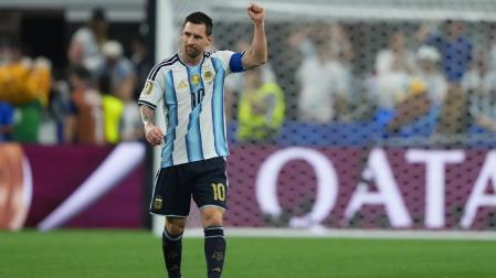 Messi celebra su gol frente a Austria, que lo ha convertido en el máximo goleador en la historia de los Mundiales de Fútbol