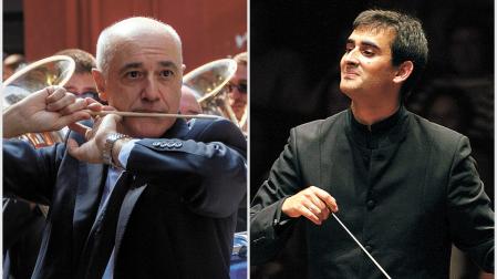 Jesús Garísoain (izda.) ha sido subdirector de La Pamplonesa desde 1991 y continúa ahora en la formación como músico. Garés (dcha.) firmó su primer contrato de trabajo hace 15 años, al dirigir La Pamplonesa