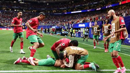 Jugadores de Marruecos celebrando el 3-2