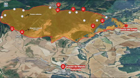 Mapa de la situación actual del incendio
