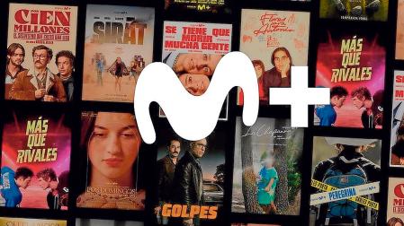 Un cartel promocional de la oferta de películas de Movistar Plus