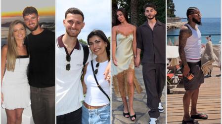 De izda. a dcha., Iker Muñoz, Raúl García de Haro, Raúl Moro (todos ellos con sus parejas( y Valentin Rosier, durante sus vacaciones