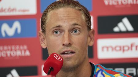 Marcos Llorente, durante la rueda de prensa tras el entrenamiento del equipo este lunes 29 de junio en Chattanooga