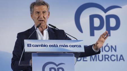 Alberto Núñez Feijóo, este lunes en la Junta Directiva Autonómica del Partido Popular de la Región de Murcia