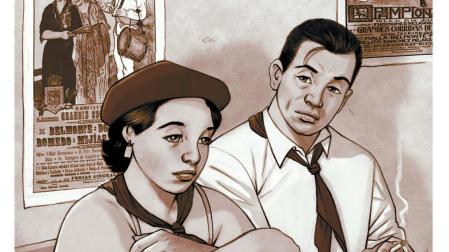 Los personajes de Brett (izq.) y Jake Barnes, en los dibujos de Carlos Fernández del Castillo