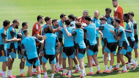 Buen ambiente en el entrenamiento previo al encuentro de hoy