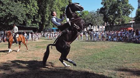 El alicantino Andy Cartagena, en un ejercicio de doma durante el calentamiento previo en los aledaños de la plaza
