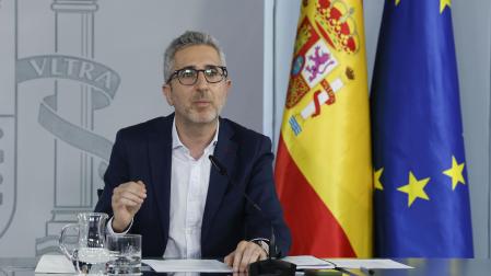 El ministro de Hacienda, Arcadi España, durante la rueda de prensa de este martes tras la reunión semanal del Consejo de Ministros