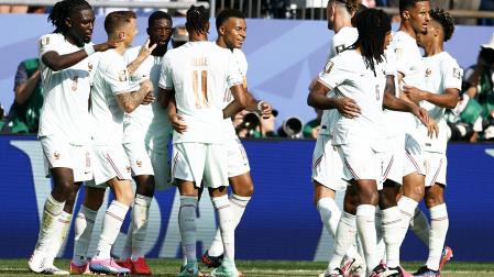 Los jugadores galos celebran el 1-0, obra de Mbappé