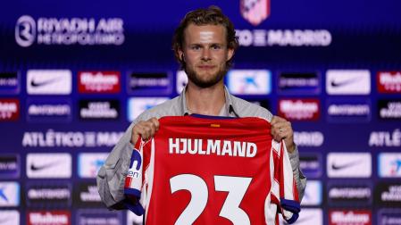 El danés Morten Hjulmand durante su presentación como nuevo jugador del Atlético de Madrid
