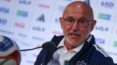 El seleccionador Luis de la Fuente durante la rueda de prensa de la selección española este lunes en Dallas