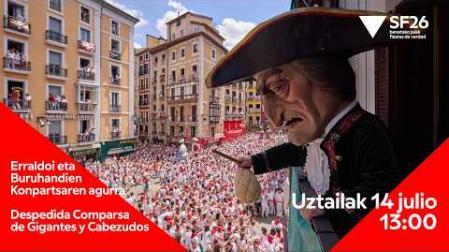 Acto de Despedida de la Comparsa de Gigantes y Cabezudos, que dirá adiós a las fiestas de San Fermín y a los niños y niñas de Pamplona hasta el próximo mes de septiembre, cuando volverá a recorrer las calles con motivo de la celebración del Privilegio de la Unión.