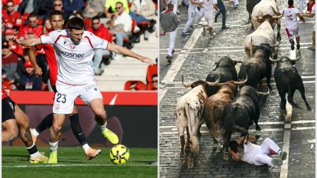 Abrel Bretones durante un encuentro esta temporada contra el Real Mallorca y el encierro del 14 de julio de 2026