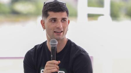 El atleta Asier Martínez durante la presentación del Meeting Madrid Atletismo, este miércoles