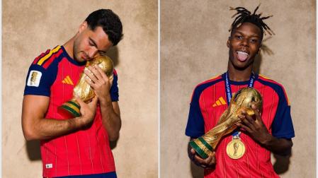 A la izda., Mikel Merino, quien ha disputado 193 minutos en total en este Mundial y ha anotado dos goles. A la dcha., Nico Williams, autor de la la asistencia a Ferran Torres y que jugó 49 minutos en la final, el partido que más tiempo le tuvo en el campo