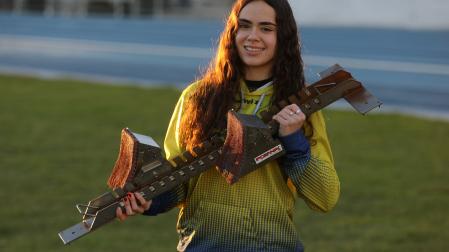 A: EDUARDO BUXENS F: 14 ENERO 2025 L: PAMPLONA , LARRABIDE T: CARLA AGUIRRE , VELOCIDAD , ATLETISMO Carla Aguirre, del GANA, el pasado martes en Larrabide.