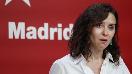 La presidenta de la Comunidad de Madrid, Isabel Díaz Ayuso, durante la rueda de prensa ofrecida el miércoles 29 de julio
