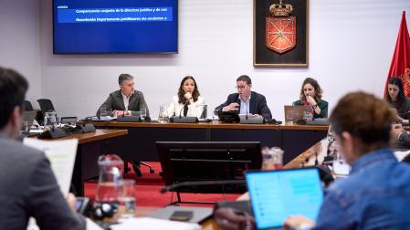 Juan Barberán (CPEN), Carmen Pérez (Nasuvinsa) y Jorge Aleixandre (CPEN), en su comparecencia en la comisión de investigación del Parlamento de Navarra el 18 de marzo