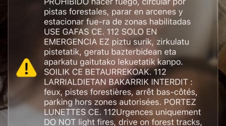 Alerta enviada por el Gobierno de Navarra con motivo del eclipse