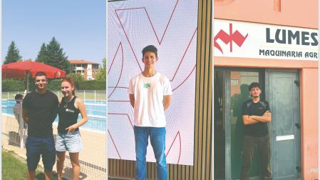 Joel Aguilera Ardura e Irati Ferrándiz López, en Beriáin; Diego Valles Silva en la redacción donostiarra de El Diario Vasco; y Asier Goñi Gómez ante la empresa familiar, en Puente la Reina