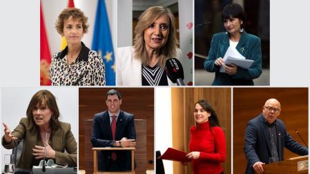 En la fila de arriba, María Chivite, Cristina Ibarrola y Laura Aznal; abajo, Uxue Barkos, Javier García, Begoña Alfaro y Emilio Jiménez