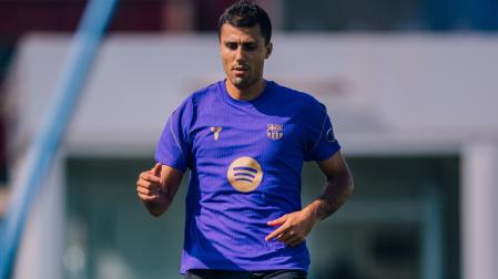 Rodri durante su primer entrenamiento con el Barça