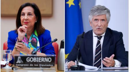 Margarita Robles y Fernando Grande-Marlaska, en sus comparecencias este 25 de agosto