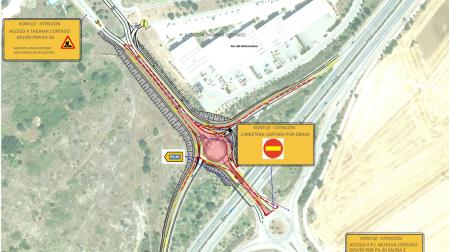 Plano de las afecciones en las obras en la rotonda entre Tajonar y Mutilva