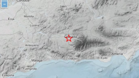 Mapa de la provincia de Granada con la señalización del epicentro de un seísmo sentido en Churriana de la Vega.