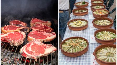 Chuletones a la parrilla y menestras de verduras