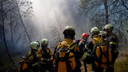 Bomberos forestales navarros en el incendio forestal de Carcastillo declarado este viernes