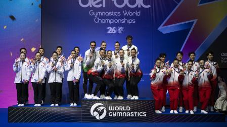 Último día del Mundial de GImnasia Aeróbica en el Navarra Arena con las finales y los podios