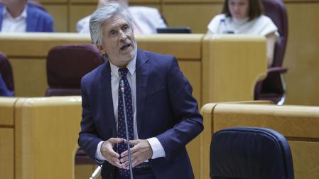 El ministro del Interior, Fernando Grande-Marlaska, interviene durante la sesión de control al Gobierno celebrada en el Senado