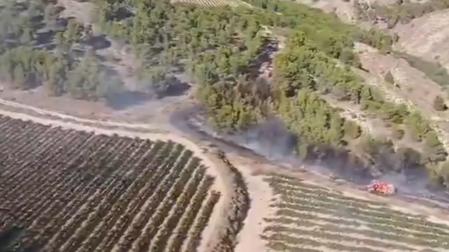 Imagen del incendio de un pinar en Azagra captada desde el helicóptero de los bomberos