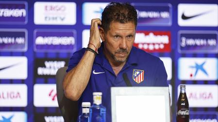 El entrenador del Atlético de Madrid Diego Simeone, durante la rueda de prensa previa al choque contra Osasuna