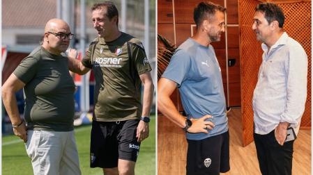 A la izquierda, Cata y Ramis. A la derecha, Braulio y Óscar Sánchez (entrenador del Valencia)