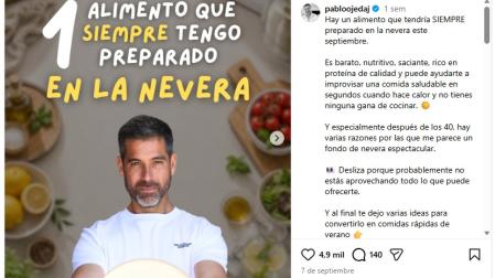 Pablo Ojeda en su publicación de Instagram