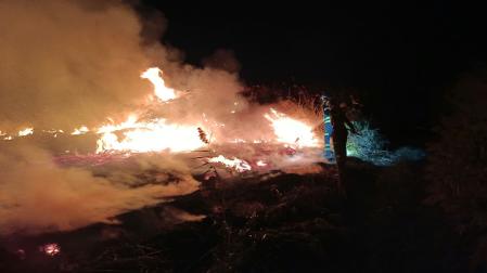 Extinguido un incendio de carrizos cerca de una granja en Cadreita