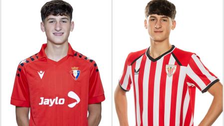 Sergio Nuin, con las camisetas de Osasuna y Athletic, con 15 y 16 años