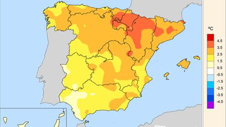 Mapa de anomalías térmicas del verano 2026