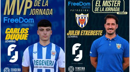 Carlos Duque, MVP del fin de semana, y Julen Etxebeste, entrenador de la jornada