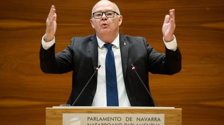 El parlamentario del Grupo Mixto en el Parlamento de Navarra, Emilio Jiménez, durante su intervención este jueves en el último Debate de política general sobre el Estado de la Comunidad Foral correspondiente a la XI Legislatura