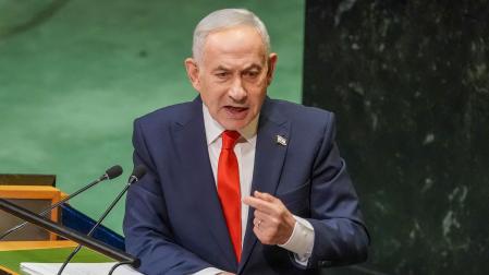 El primer ministro de Israel, Benjamín Netanyahu, habla durante la 81ª Asamblea General de Naciones Unidas