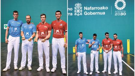 En la izda., La primera: Jon Mariezkurrena, Aitor Elordi, Iñaki Artola y Beñat Rezusta. A la dcha., la segunda: LA SEGUNDA. Martxel Iztueta, Javi Zabala. Joseba Ezkurdia y Jon Ander Albisu.
