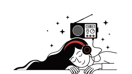 Dibujo de una chica que escucha la radio